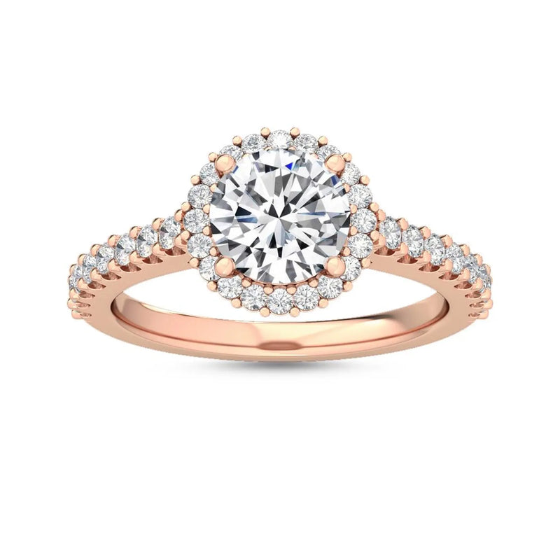 14K 1.5ct Natural Diamond Round Brilliant Cut Halo Engagement Ring