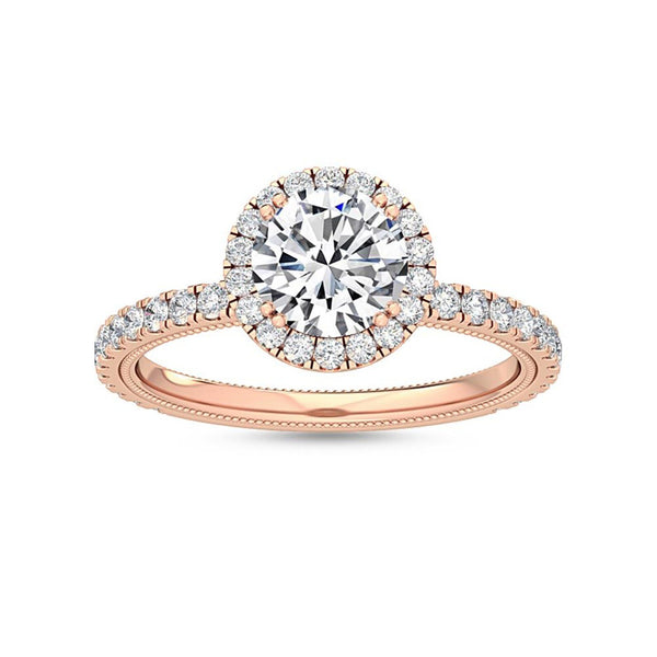18K Solid Gold 1.58 Ct Round Cut Lab Grown Diamond Halo Engagement Ring - Side View