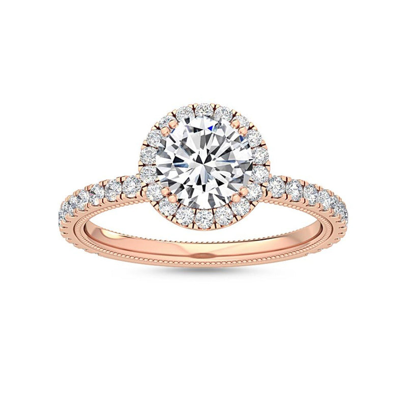 18K Solid Gold 1.58 Ct Round Cut Lab Grown Diamond Halo Engagement Ring - Side View