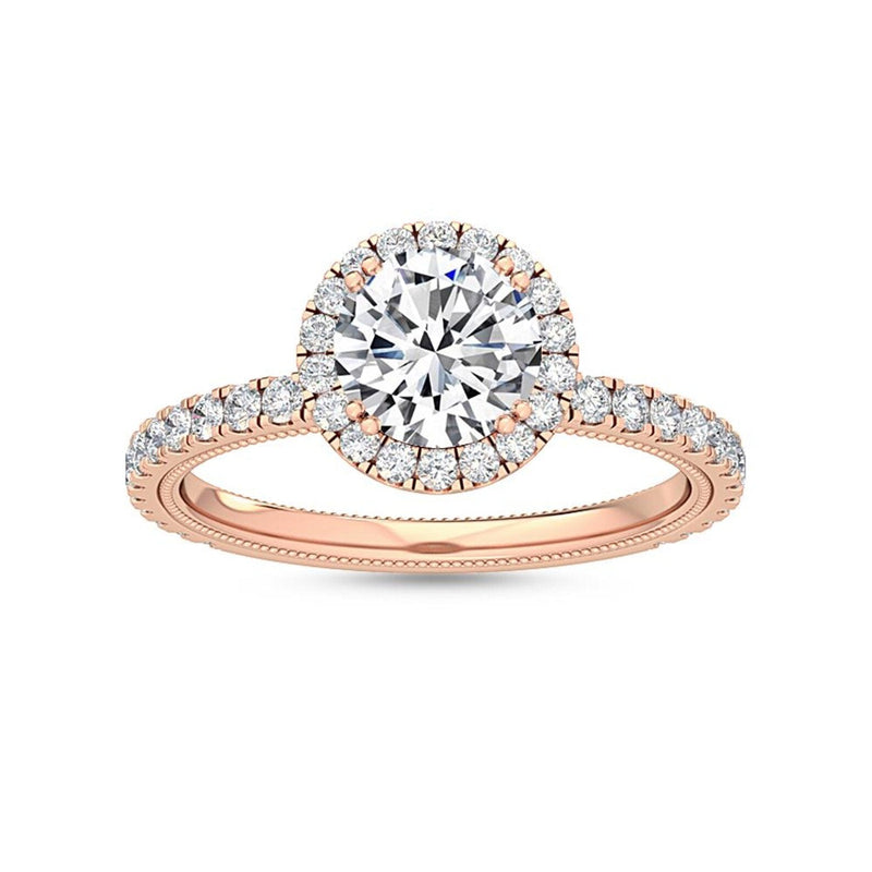 14K 1.5ct Natural Diamond Round Cut Halo Engagement Ring