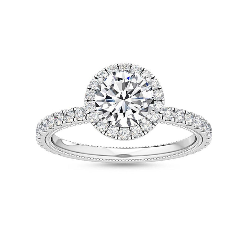 18K Solid Gold1.58 Ct Round Cut Natural Diamond Halo Engagement Ring