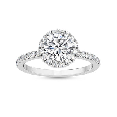 1.54 Carat Round Halo Pavé Natural Diamond Engagement Ring in 18K Gold