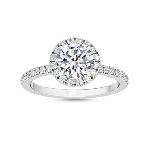 1.54 Carat Round Halo Pavé Natural Diamond Engagement Ring in 18K Gold