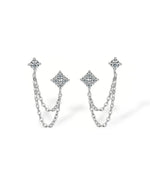 14K Solid Gold Lab Grown Diamond Clover Chain Earrings