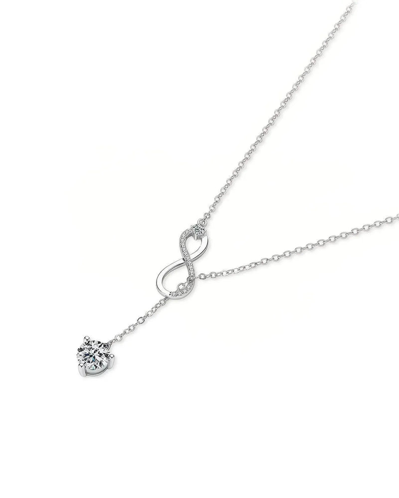 18K Solid Gold Infinity & Solitaire Lab Grown Diamond Pendant With Long Chain Necklace - Close Up
