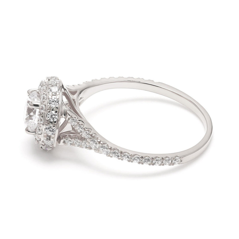 18K Solid Gold 1.42 CT Round Cut Double Halo Pave Lab Grown Diamond Engagement Ring - Detail