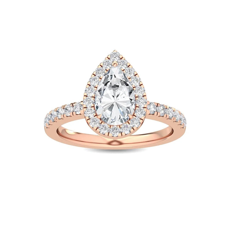 18K Solid Gold 1.44 CT Pear Shaped Natural Diamond Halo Engagement Ring - Side View