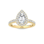 18K Solid Gold 1.44 CT Pear Shaped Lab Grown Diamond Halo Engagement Ring - Detail | Riyanika Jewels