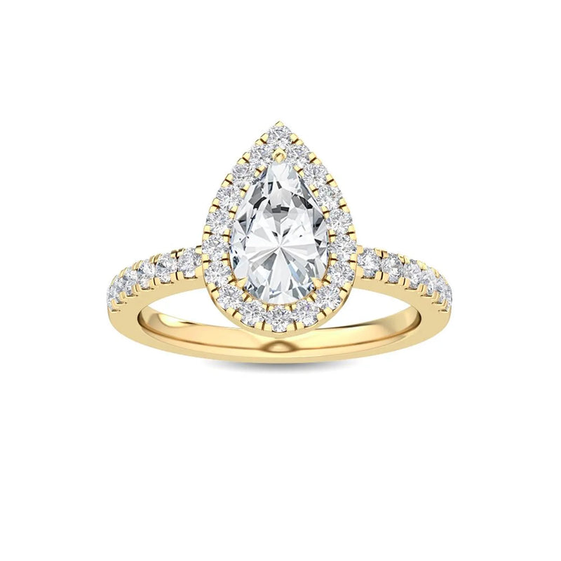 18K Solid Gold 1.44 CT Pear Shaped Natural Diamond Halo Engagement Ring - Detail | Riyanika Jewels