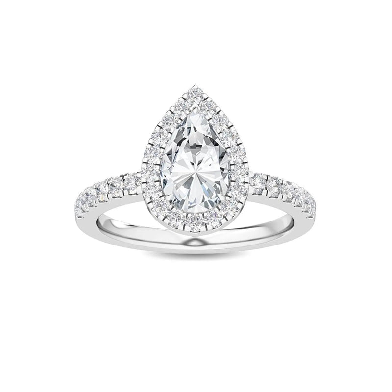 14K 1.44ct Lab Grown Diamond Pear Cut Halo Engagement Ring