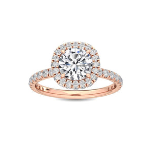 1.32 Ct Pavé Cathedral Setting Round Natural Diamond Halo Engagement Ring in 18K Solid Gold | Riyanika Jewels