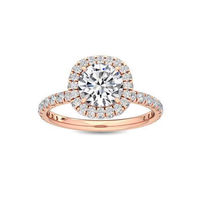 1.32 Ct Pavé Cathedral Setting Round Natural Diamond Halo Engagement Ring in 18K Solid Gold