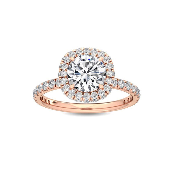 1.32 Ct Pavé Cathedral Setting Round Natural Diamond Halo Engagement Ring in 18K Solid Gold | Riyanika Jewels