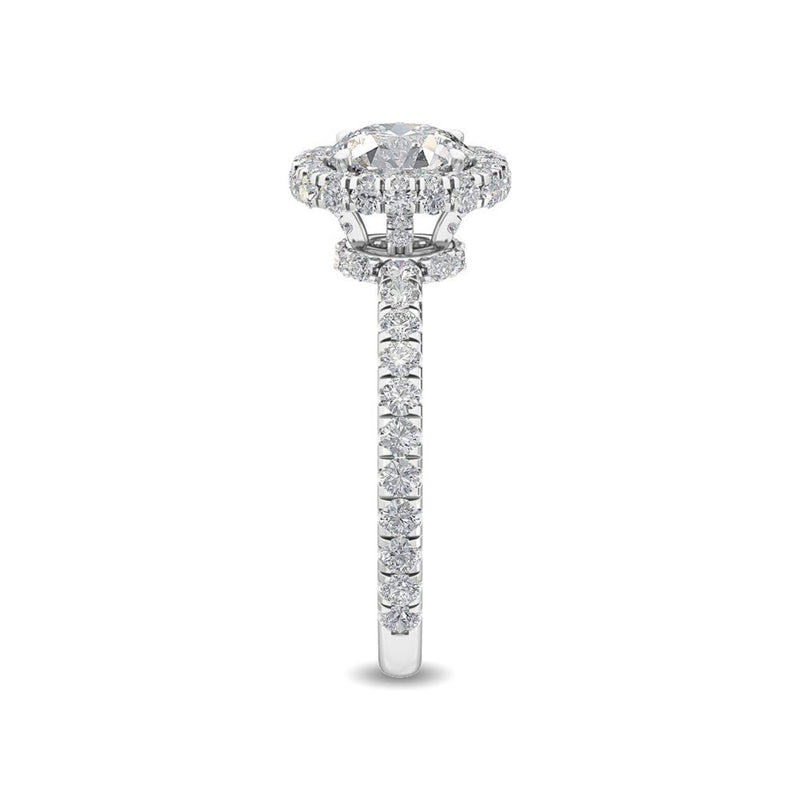 1.32 Ct Pavé Cathedral Setting Round Lab Grown Diamond Halo Engagement Ring in 18K Solid Gol - Close Up | Riyanika Jewels