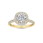 1.32 Ct Pavé Cathedral Setting Round Natural Diamond Halo Engagement Ring in 18K Solid Gold - Side View | Riyanika Jewels