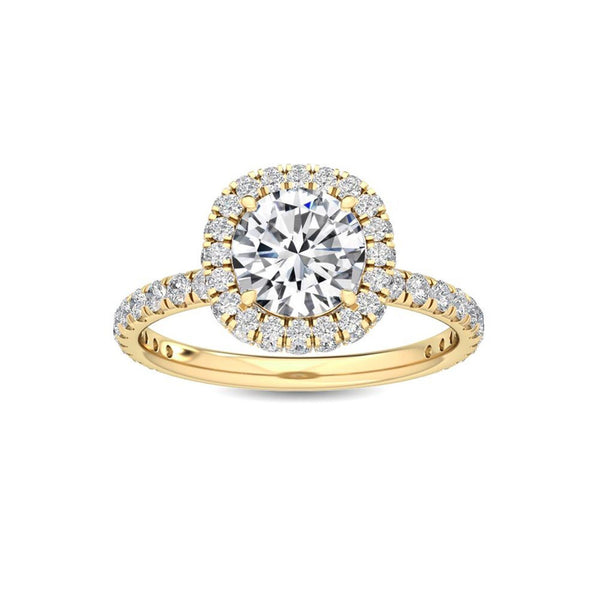 1.32 Ct Pavé Cathedral Setting Round Natural Diamond Halo Engagement Ring in 18K Solid Gold - Side View | Riyanika Jewels