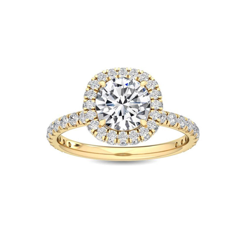 1.32 Ct Pavé Cathedral Setting Round Natural Diamond Halo Engagement Ring in 18K Solid Gold - Side View | Riyanika Jewels