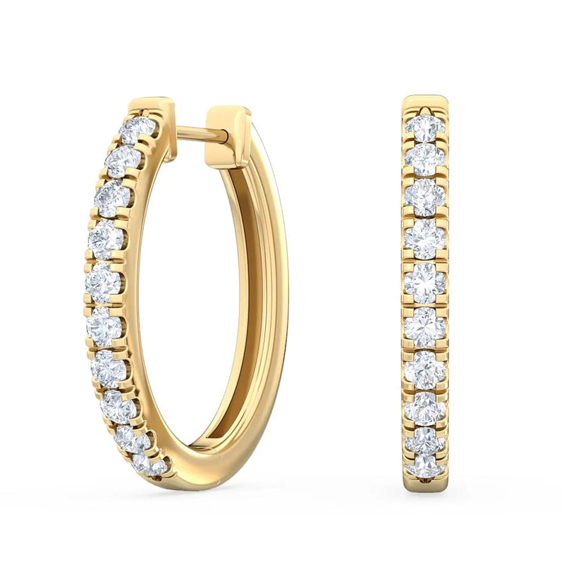 18K Solid Gold 0.44Ct Natural Diamond Hoop Earrings - Side View | Riyanika Jewels