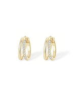 18K Solid Gold Diamond Huggie Earrings | Double Hoop Diamond - Close Up | Riyanika Jewels