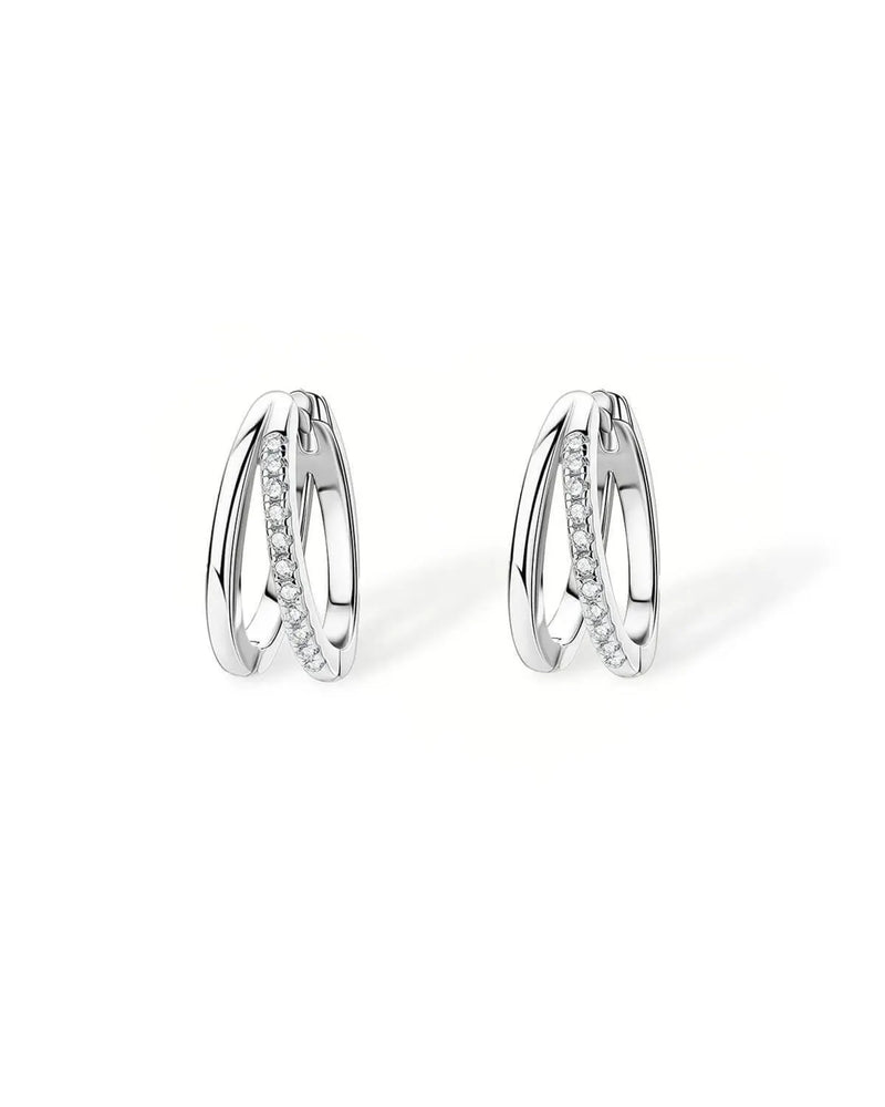 14K Solid Gold Diamond Huggie Earrings | Double Hoop Diamond