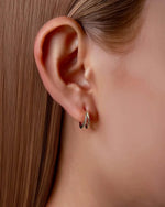 14K Solid Gold Diamond Huggie Earrings | Double Hoop Diamond