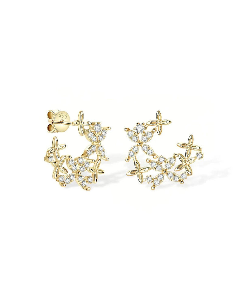18K Solid Gold Lab Grown Diamond Cluster Stud Earrings | Lab Grown Diamond Floral Stud Earrings - Close Up | Riyanika Jewels