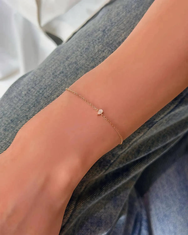 18K Solid Gold 0.2ct Pear Cut Natural Diamond Chain Bracelet | Layering Bracelet - Side View | Riyanika Jewels