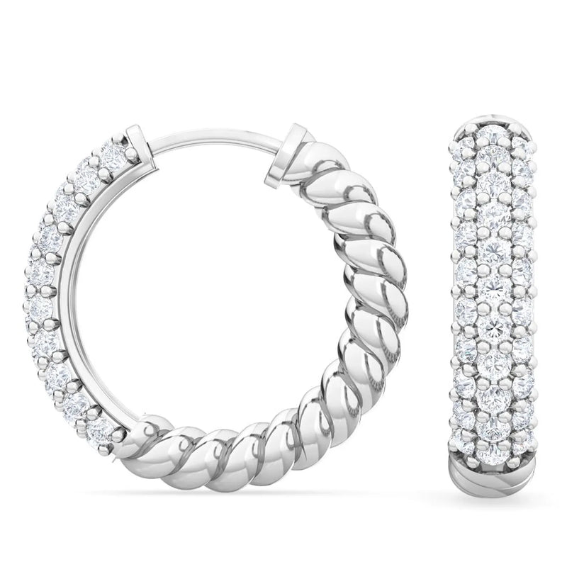 18K Solid Gold 0.41Ct Lab Grown Diamond Hoop Earrings | 18K Solid Gold Twisted Pave Huggies - View 6