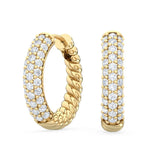 18K Solid Gold 0.41Ct Lab Grown Diamond Hoop Earrings | 18K Solid Gold Twisted Pave Huggies - Close Up | Riyanika Jewels