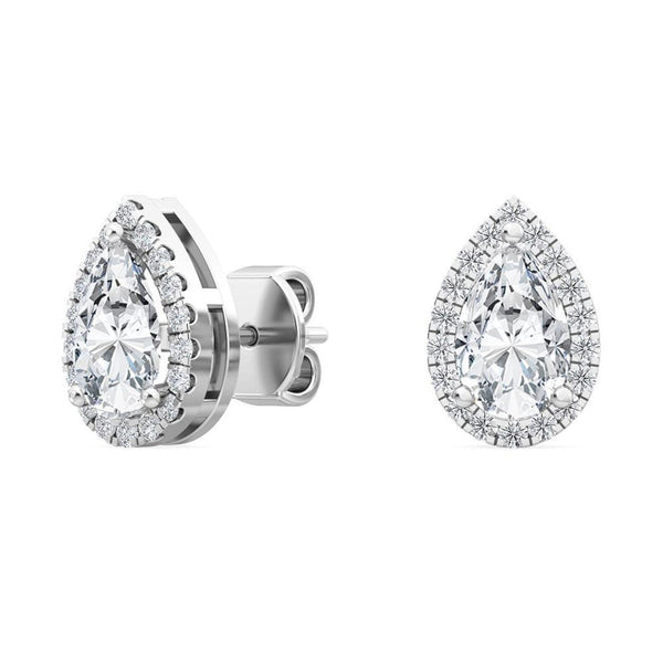 14K 1.18ct Natural Diamond Pear Cut Halo Earrings