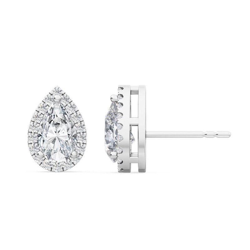 14K 1.18ct Natural Diamond Pear Cut Halo Earrings