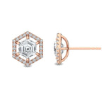 1.68CT Natural Diamond Hexagon Stud Earrings in 18K Solid Gold | Hexagon Halo Diamond Studs - Close Up | Riyanika Jewels