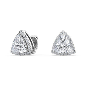 18K Solid Gold 2.13Ct Trillion Cut Natural Diamond Halo Stud Earrings