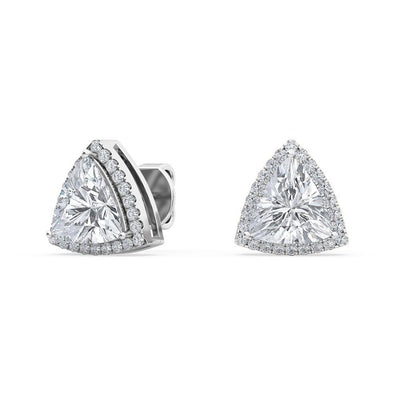 18K Solid Gold 2.13Ct Trillion Cut Natural Diamond Halo Stud Earrings
