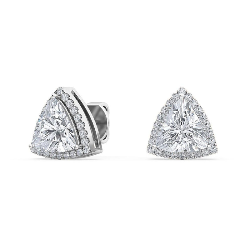18K Solid Gold 2.13Ct Trillion Cut Natural Diamond Halo Stud Earrings