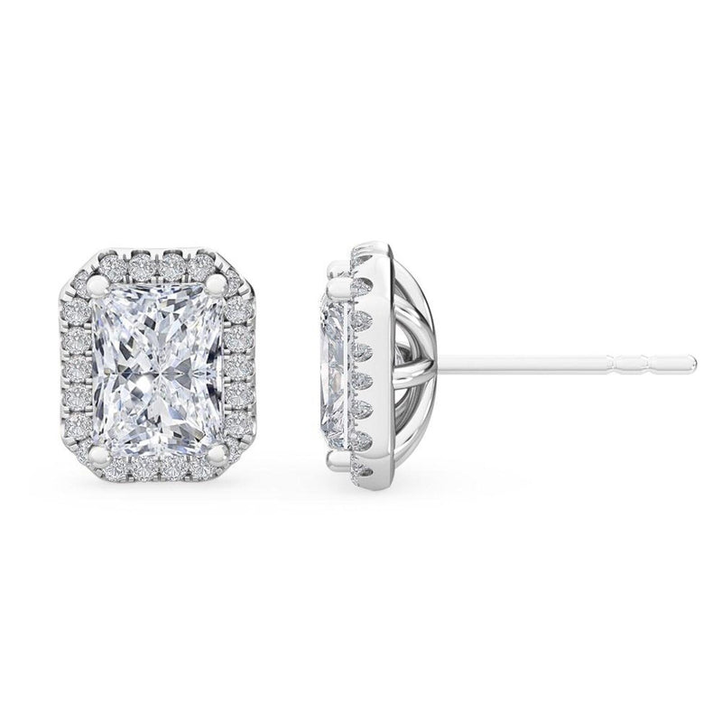 14K 1.5ct Natural Diamond Radiant Cut Halo Stud Earrings