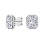 14K 1.5ct Natural Diamond Radiant Cut Halo Stud Earrings