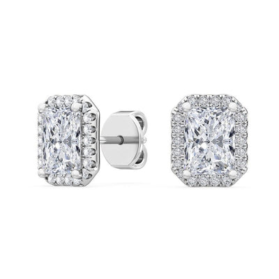 14K 1.5ct Natural Diamond Radiant Cut Halo Stud Earrings