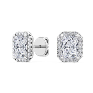 14K 1.5ct Lab Grown Diamond Radiant Cut Halo Stud Earrings