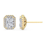 14K 1.5ct Natural Diamond Radiant Cut Halo Stud Earrings