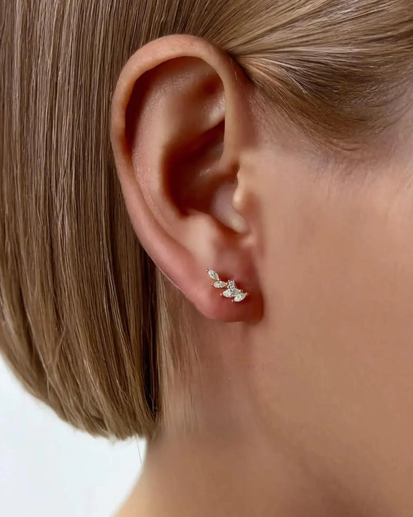 18K Solid Gold Small Lab Grown Diamond Stud Earrings - Side View | Riyanika Jewels