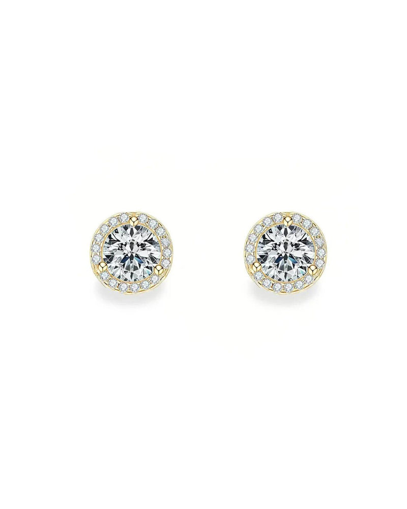 18K Solid Gold 1 Carat Lab Grown Diamond Halo Stud Earrings - Side View | Riyanika Jewels