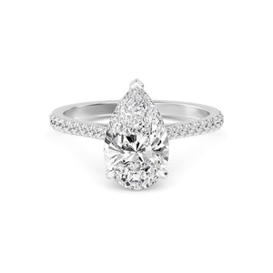 18K Solid Gold 1.67 CT Pear Natural Diamond Engagement Ring with Pave Band and Brilliant Cut Round Diamonds