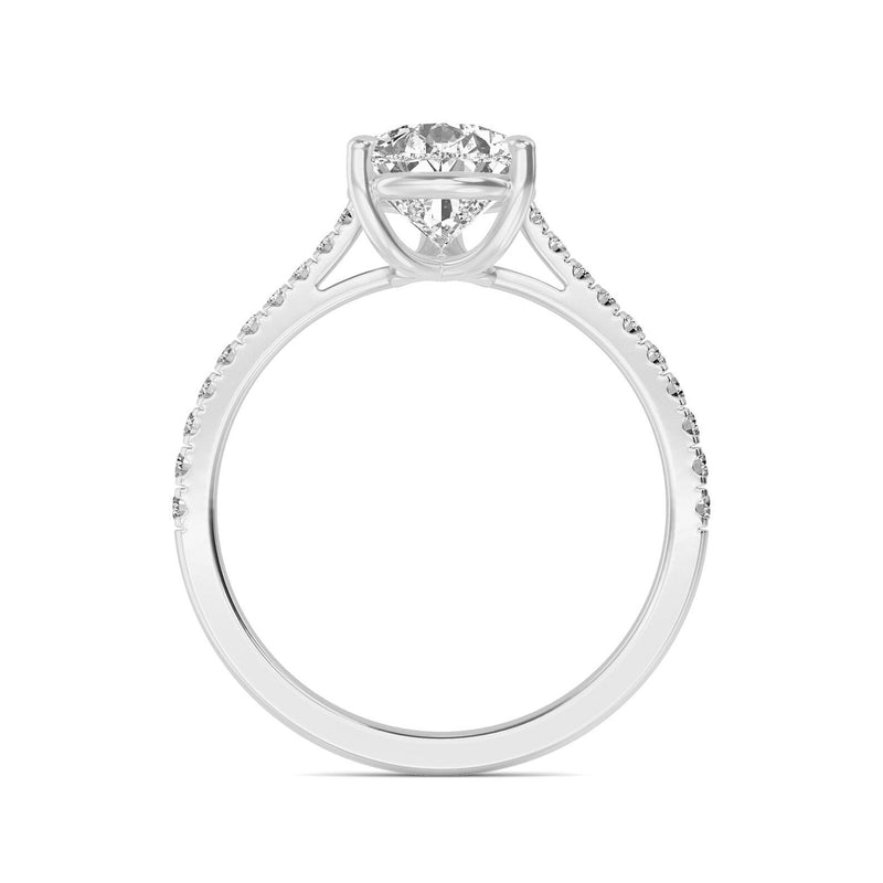 18K Solid Gold 1.67 CT Pear Lab Grown Diamond Engagement Ring with Pave Band and Brilliant Cut - Close Up | Riyanika Jewels