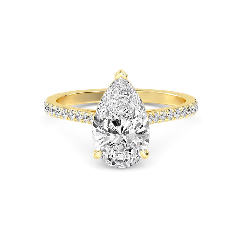 18K Solid Gold 1.67 CT Pear Lab Grown Diamond Engagement Ring with Pave Band and Brilliant Cut - Detail | Riyanika Jewels