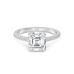 18K Solid Gold 1.74 ct Asscher Cut Solitaire Pave Engagement Ring