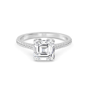 18K Solid Gold 1.74 ct Asscher Cut Solitaire Pave Engagement Ring