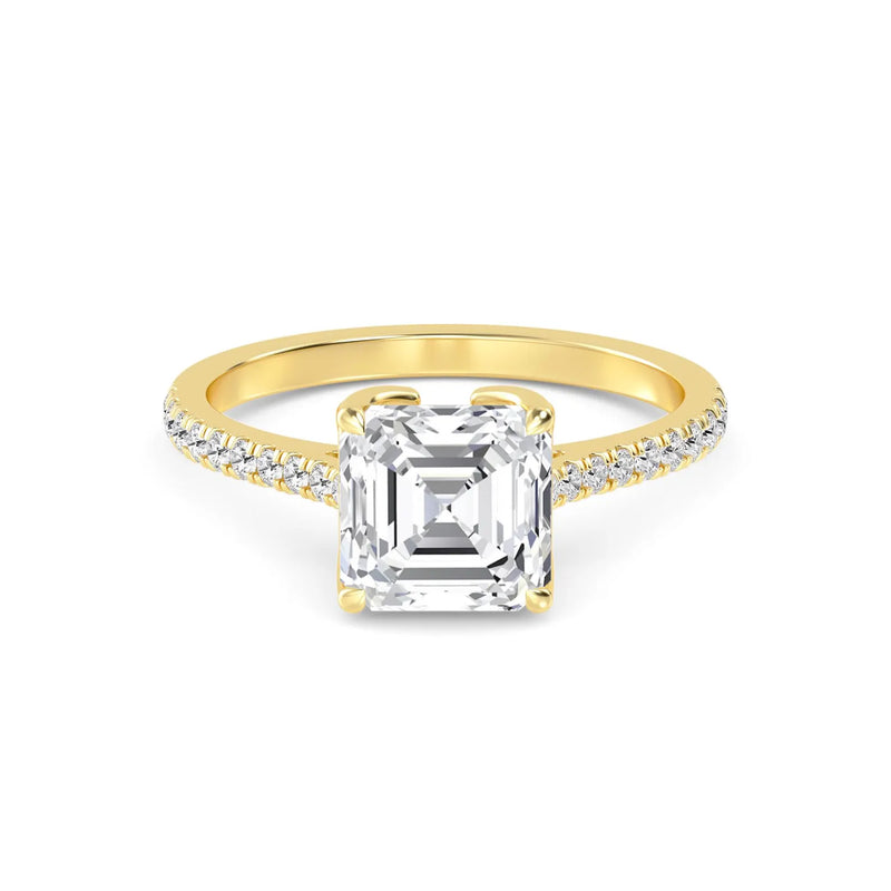 18K Solid Gold 1.74 ct Asscher Cut Solitaire Pave Lab Grown Diamond Engagement Ring - Close Up