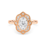 18K Solid Gold 1.25 CT Vintage Oval Halo Natural Diamond Engagement Ring | Art Deco Engagement - Detail | Riyanika Jewels