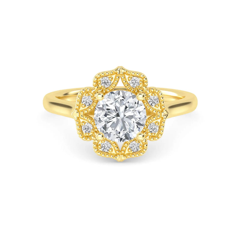 14K 1ct Natural Diamond Round Cut Halo Engagement Ring
